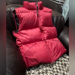 L.L.Bean Puffer Vest Womens S Red Black Reversible Full Zip Goose Down Outdoor